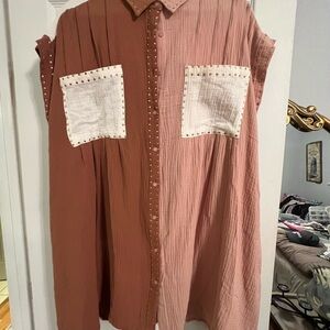 Rhinestoned color block shirt dress